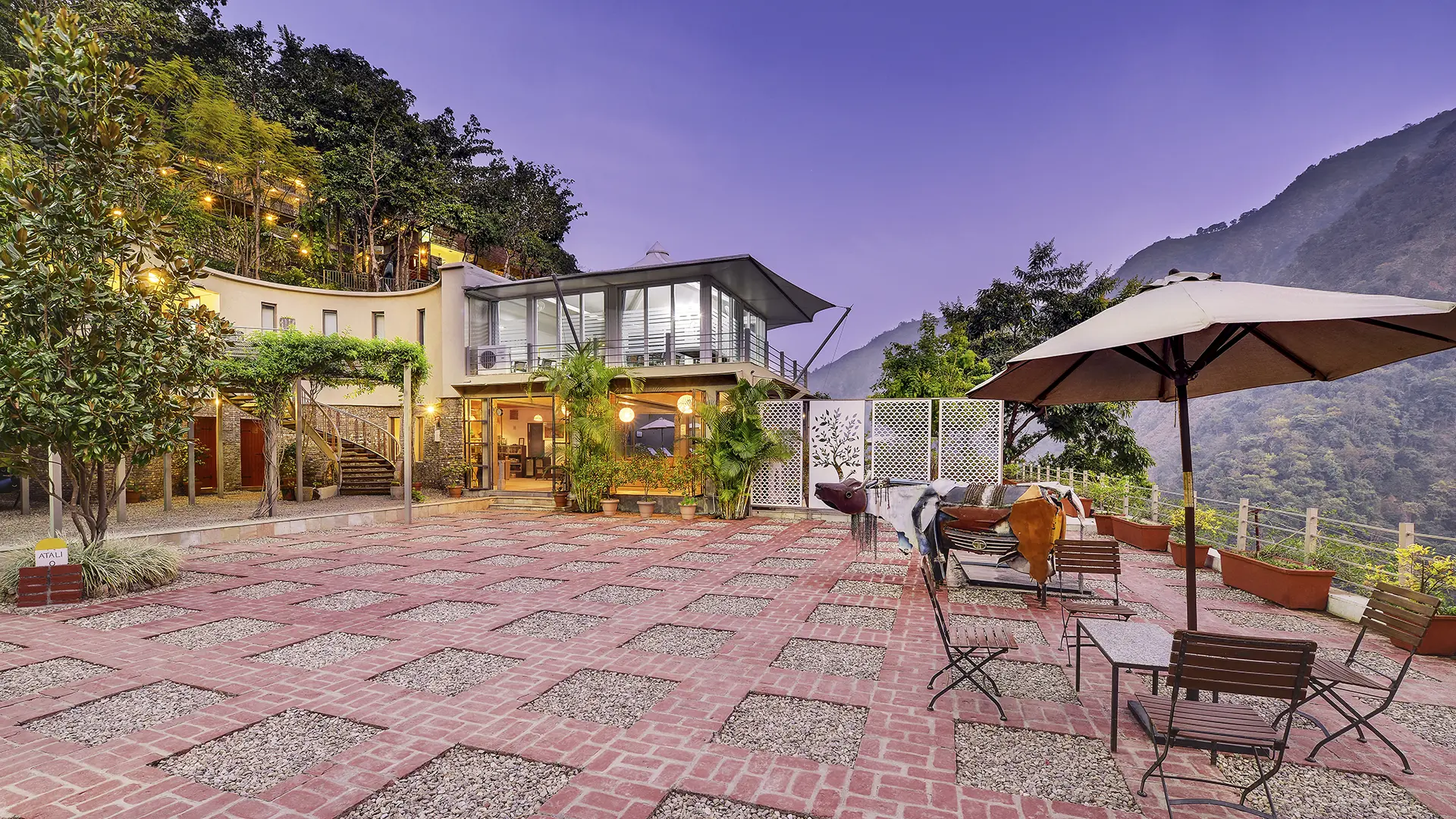Atali Ganga cottages on the forested hillside above the Ganga