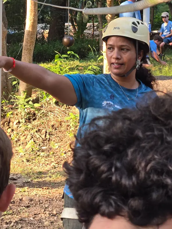 Guide briefing guests before an adventure activity at Atali Ganga