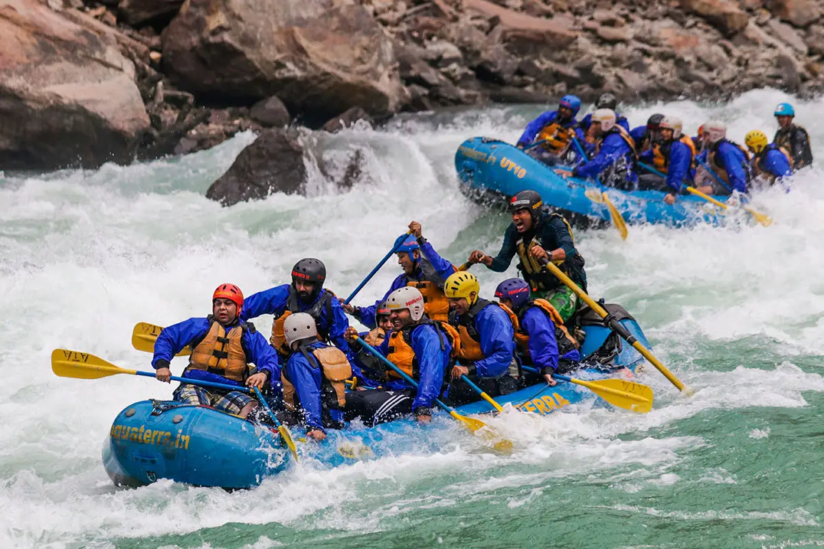 Aquaterra guides on a white-water rafting expedition on the Ganga